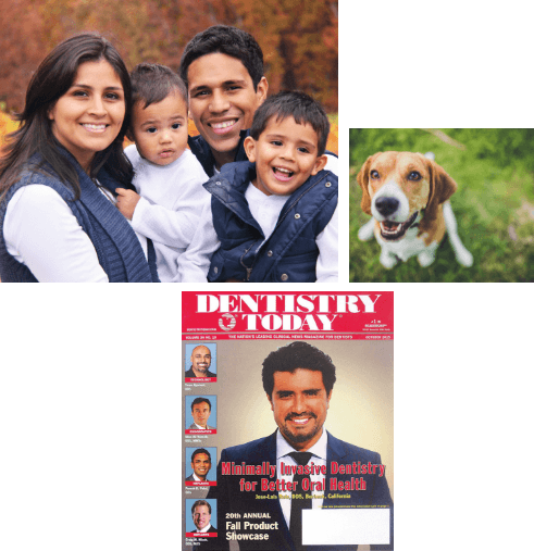 Collage of photos of Doctor Ruiz and his family outside the dental office