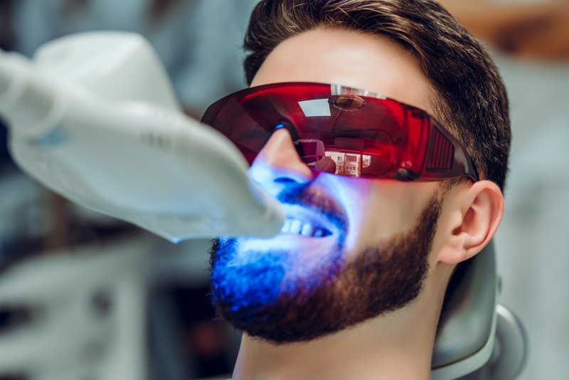 A man undergoing teeth whitening treatment