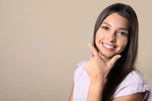 Woman showing off her beautiful white teeth